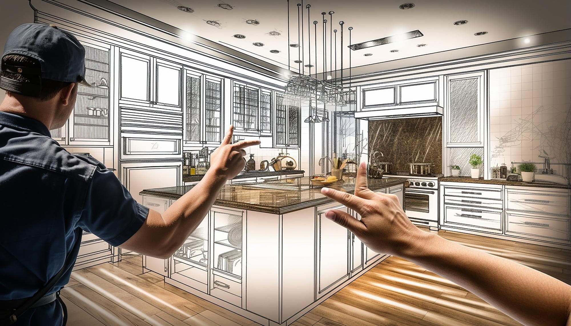 Interior designer planning kitchen layout and measurements in Australia.